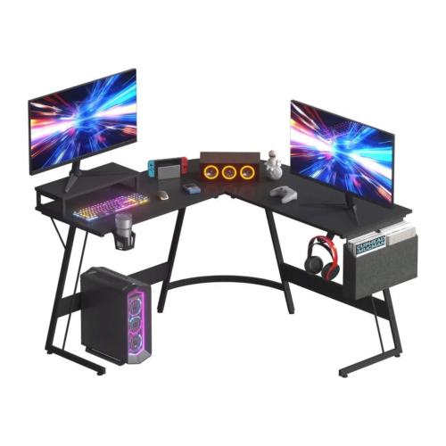 SANODESK Bureau Gaming 127 x 127 cm Bureau d’angle en L, Bureau Informatique PC avec Support d’écran, Table d’ordinateur – Noir