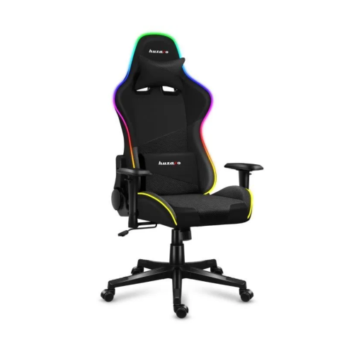 Chaise gaming HUZARO FORCE 6.2 Noir LED RVB, Chaise Bureau, Pc Gaming, Ergonomique, Coussin Lombaire Têtière, Réglable, Pivotant