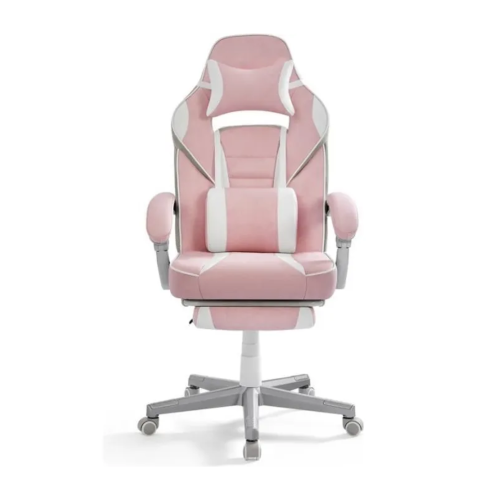 Fauteuil de Bureau – SONGMICS – Repose-pieds Télescopique – Mécanisme à Bascule – Rose Bonbon et Blanc Crème