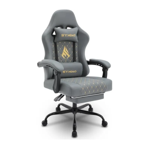 Symino Gaming Chair – Racing Chair Design, Chaise de jeu Ergonomique Avec Repose-pieds, Gris