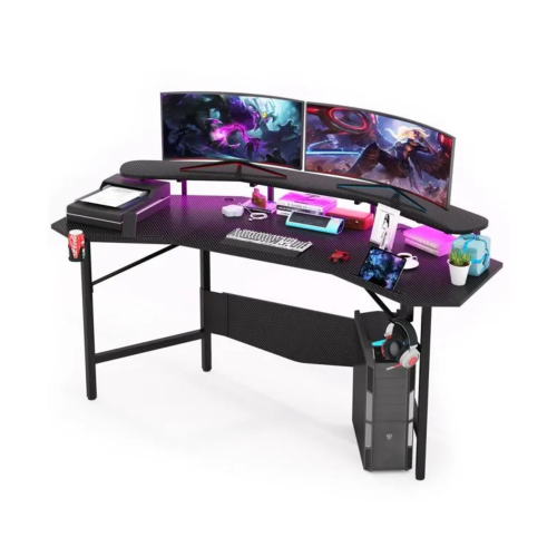 Bureau Gaming avec LED, Bureau Gamer 180 × 60 cm, Table Gaming Ergonomique