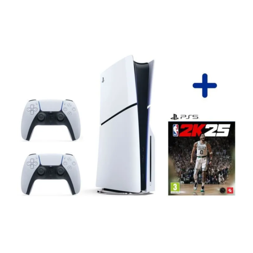 Pack PS5 Standard : Console PS5 (Modèle Slim) + Manette DualSense Blanche + NBA 2K25