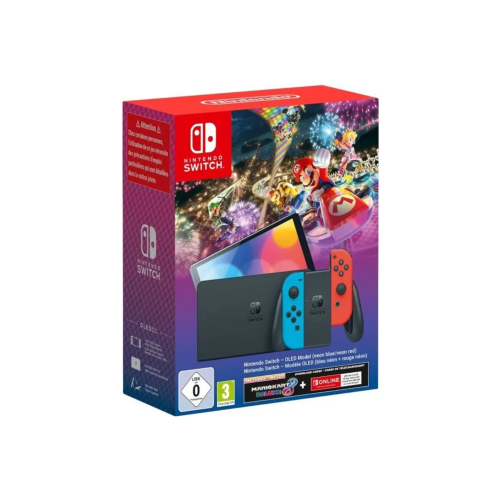 Console Nintendo Switch – Modèle OLED • Bleu Néon & Rouge Néon + Mario Kart 8 Deluxe (Code) + 3 mois d’abonnement NSO (Code)